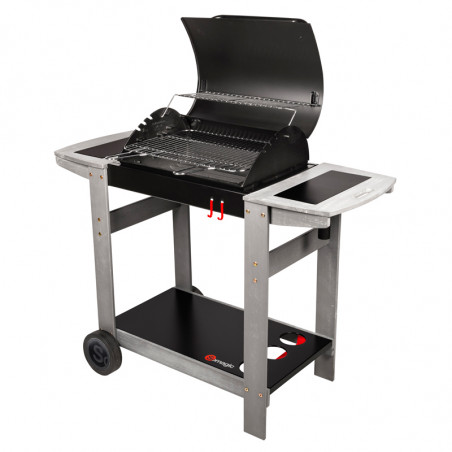 Barbecue charbon de bois avec couvercle de protection ouvert Barbecue charbon de bois avec couvercle de protection ouvert