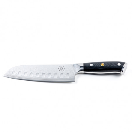 Couteau Santoku en acier Damas avec un manche en composite noir de notre gamme signature