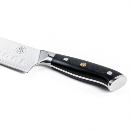 Couteau Santoku en acier Damas avec un manche en composite noir de notre gamme signature