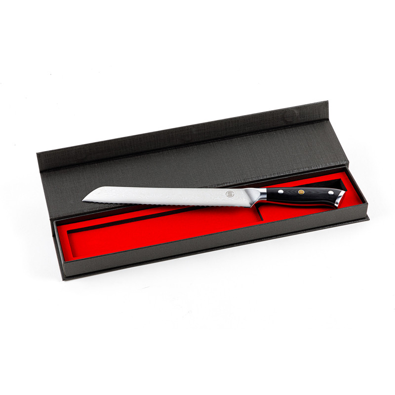 Couteau à pain d'une lame de 9" en acier damas de notre gamme signature