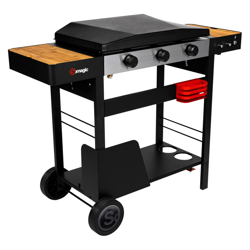 Plancha gaz sur chariot avec couvercle