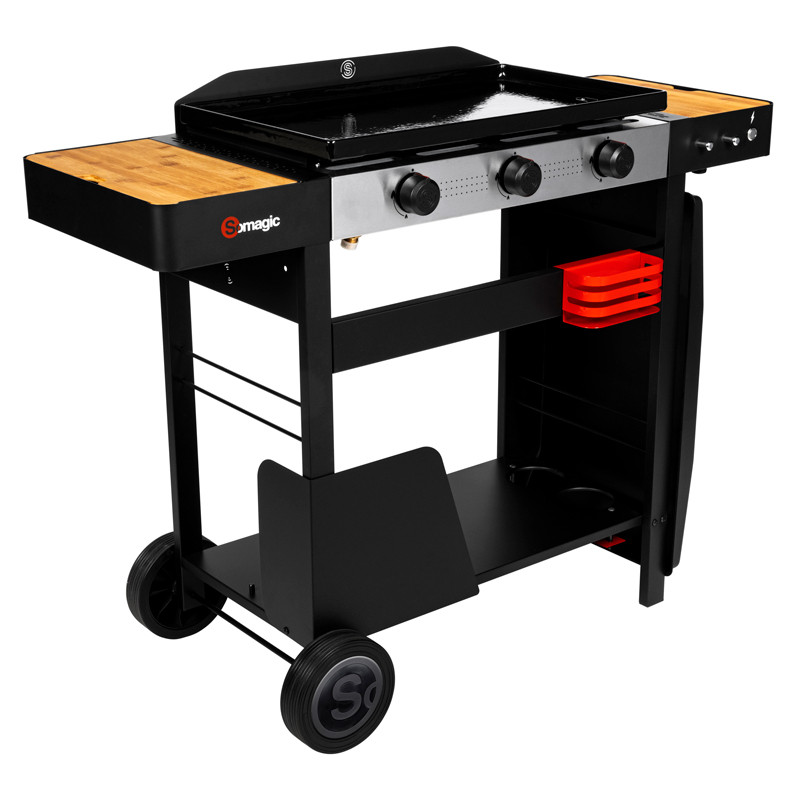 Plancha gaz sur chariot avec couvercle