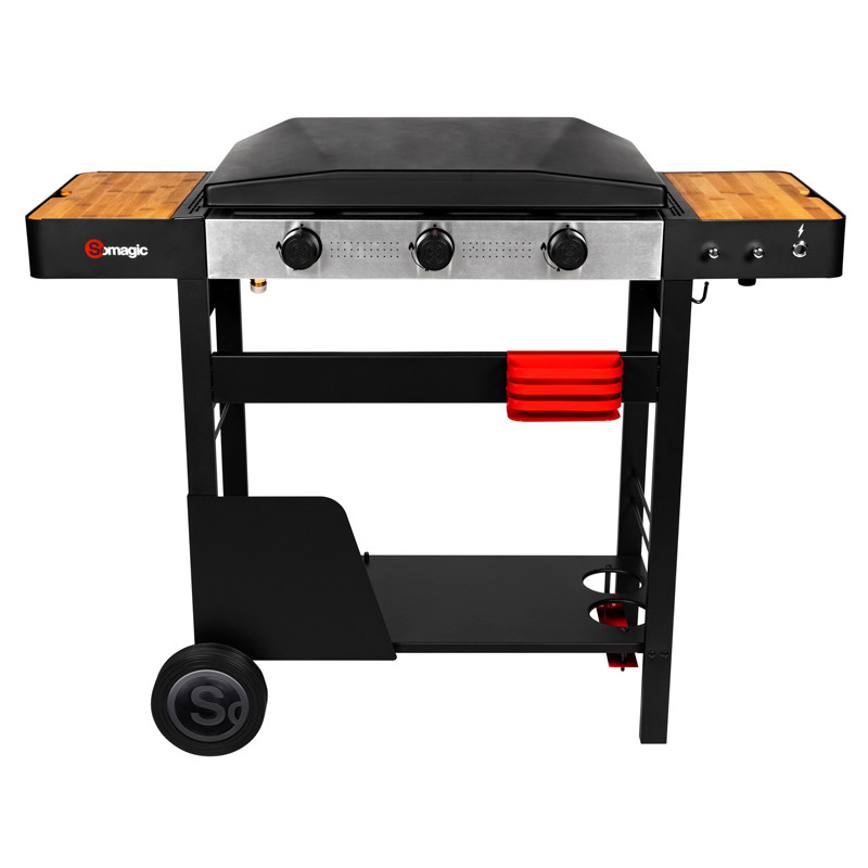 Plancha gaz sur chariot avec couvercle