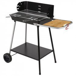 Barbecue charbon de bois avec cuve en fonte tablette latérale bambou