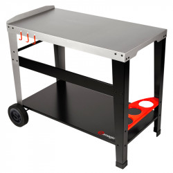 Desserte pour plancha avec crochets porte accessoires et porte-bouteilles