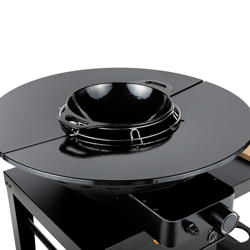 Cuve ronde diamètre 70 cm avec 2 demi-plaques de cuisson en fonte émaillée diamètre 72cm, won amovible en fonte émaillée