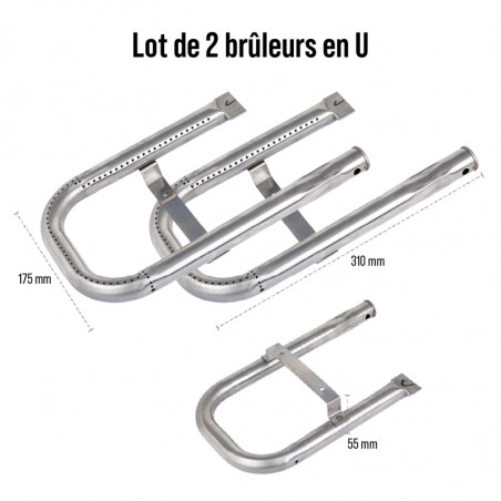 Lot de 2 Brûleurs en U inox