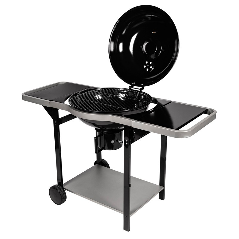 Barbecue charbon de bois avec couvercle de cuisson ouvert