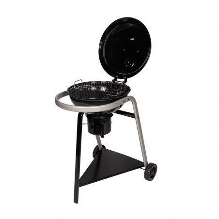 Barbecue charbon de bois avec couvercle de cuisson ouvert Barbecue charbon de bois avec couvercle de cuisson ouvert
