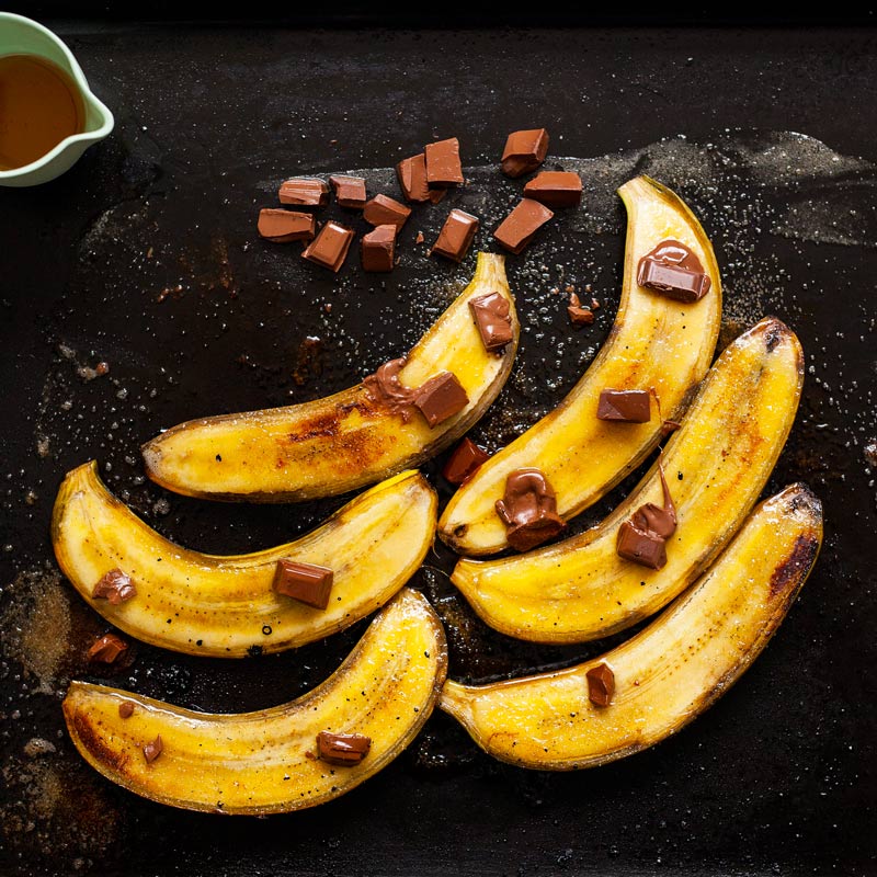 Bananes flambées et chocolat au lait