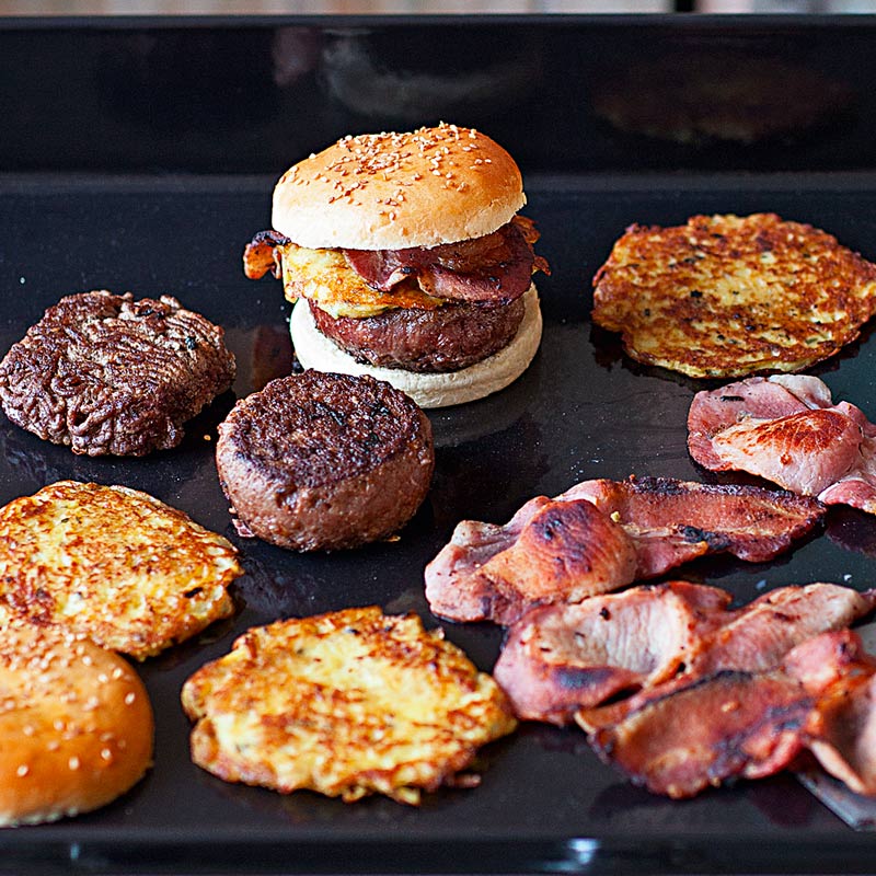 Bacon burger, röstis aux herbes